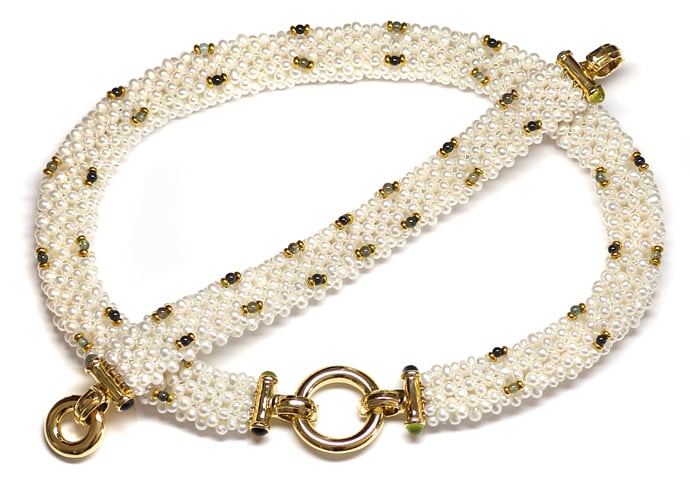 Foto 1 - Perlen Collier und Armband mit Peridoten Turmalinen 14K, Q0042