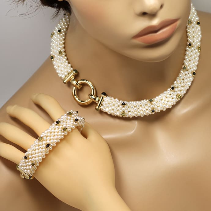 Foto 5 - Perlen Collier und Armband mit Peridoten Turmalinen 14K, Q0042