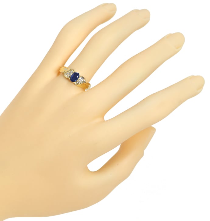Foto 4 - Diamantring blauer Saphir und 12 Brillanten in Gelbgold, R9946