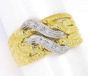 Foto 1 - Gelbgoldring mit Diamanten in einem Knoten aus Weißgold, S1695