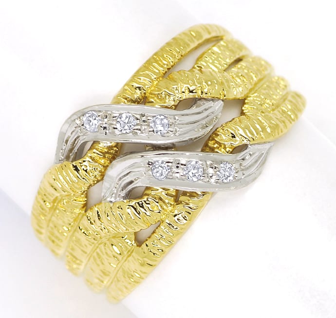 Foto 2 - Gelbgoldring mit Diamanten in einem Knoten aus Weißgold, S1695